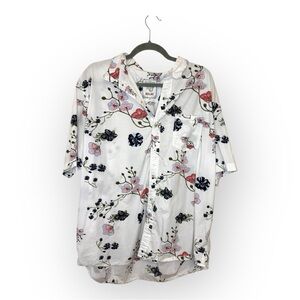 Relay Floral Button Down Blouse White Lightweight Spring Summer Casual Top 4XL